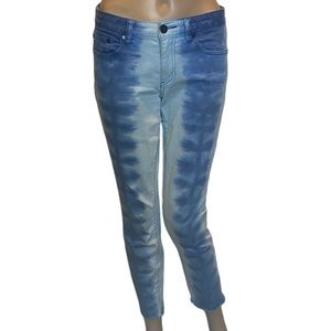 Tory Burch Ana Frayed Hem Ankle Jeans Tie-Dyed 2-tone Blue Size 27 EUC